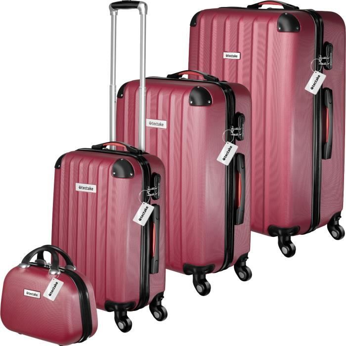 TECTAKE Set de valises rigides Cleo 4 pièces avec pèse-valise - rouge bordeaux