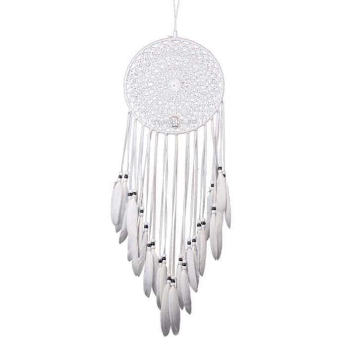 TD® une belle Attrape Rêves / Noir Blanc Fait Main Plumes Décoration Maison Chambre Vent Suspension Originale Cauchemars Ethnique.