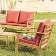 Salon de jardin en bois 4 places - Ushuaïa - Coussins terracotta. canapé. fauteuils et table basse en acacia. design-1