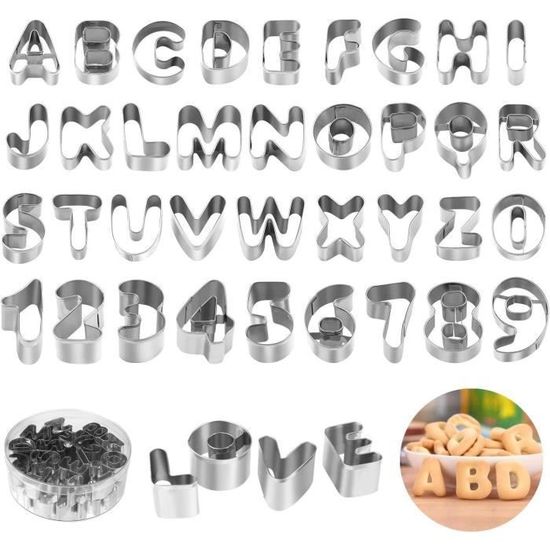 37 Pièces Emporte-Pièce Lettres Alphabet & Chiffres - Kit Complet Pour Biscuits & Pâtisserie