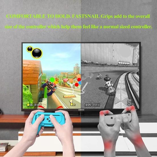 2 Grips Manettes et 2 Grips Volants noirs pour Joy-Con Nintendo Switch/OLED  - Support écran OFFERT - Idéal pour jouer en multijoueur et en déplacement
