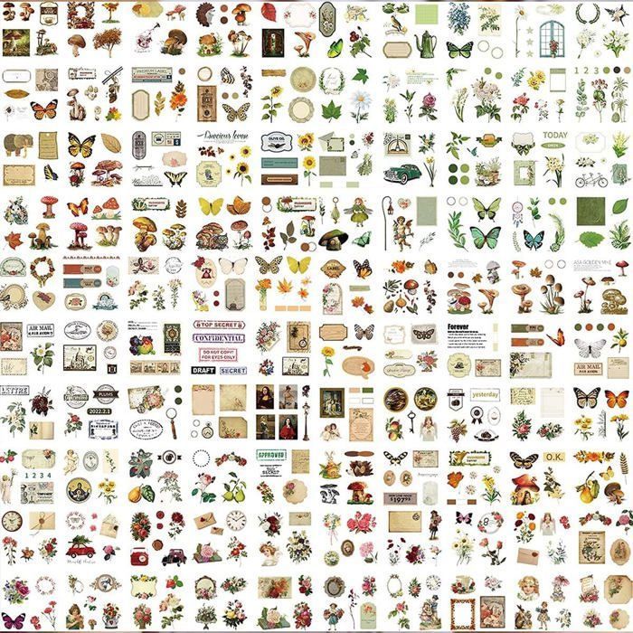 800+ Pièces Autocollant Scrapbooking Stickers Scrapbooking Autocollant Bullet Journal Rétro Scrapbooking Matériel pour Scrapbook, Album Photo DIY, Journaling 24 Feuilles Vert
