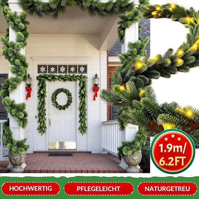 Guirlande De Noël En Cèdre Pré-illuminée 1.80m - LED Blanc Chaud - Pour Intérieur Et Extérieur Couvert