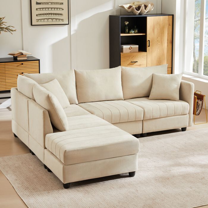 Canapé d’angle modulable 5 places avec pouf amovible Maisentiel ...