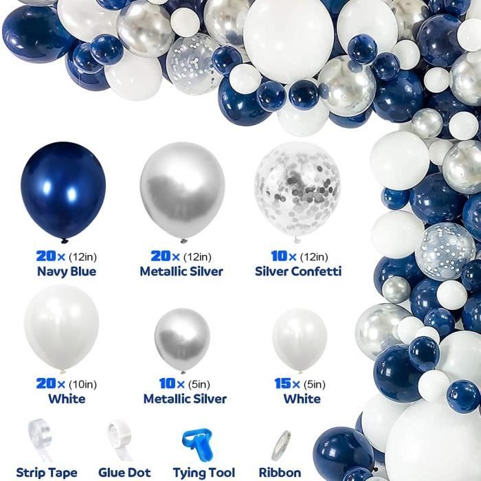 Kit Arche Ballon Bleu 99 Pices Kit Arche Guirlande Ballons Bleu Argent avec  Ballons Anniversaire Confettis Argents Blancs Mta[15006] - Cdiscount Maison