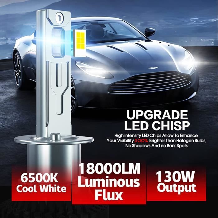 EASY EAGLE Ampoules H1 LED pour Voiture,18000LM 130W LED Phares 6500K,DC  12V[~95] - Cdiscount Auto