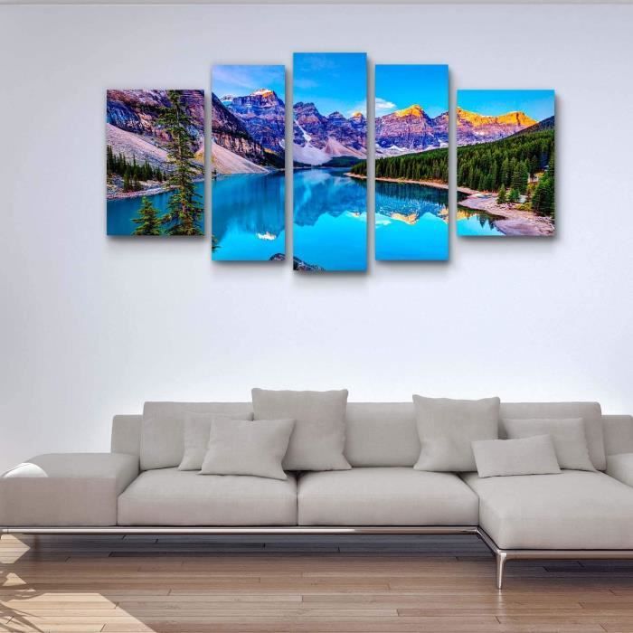 Tableau Moderne Sur Toile 140x70 Cm - Paysage Montagne Lac Pont Architecture - Déco Murale