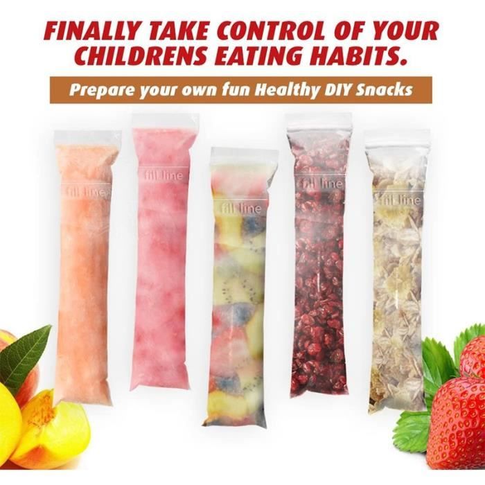 200 Sachets Popsicle + Entonnoir - Moules à Glace DIY Sans BPA, Fermeture Zip - Pour Fruits, Yaourt, Jus - Enfants, Fête, été - 12