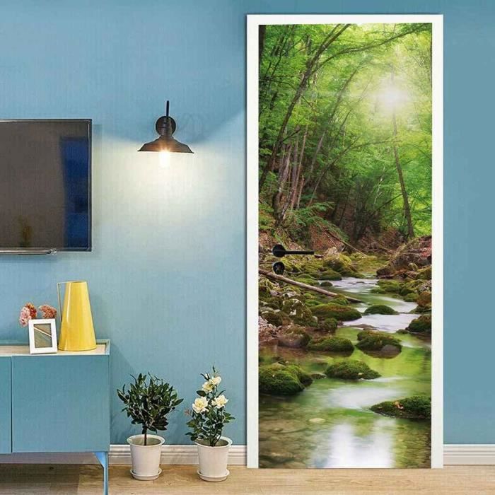 Affiche Porte 3D Paysage Fluvial Et Forestier 100x215 Cm - Autocollant Auto-Adhésif