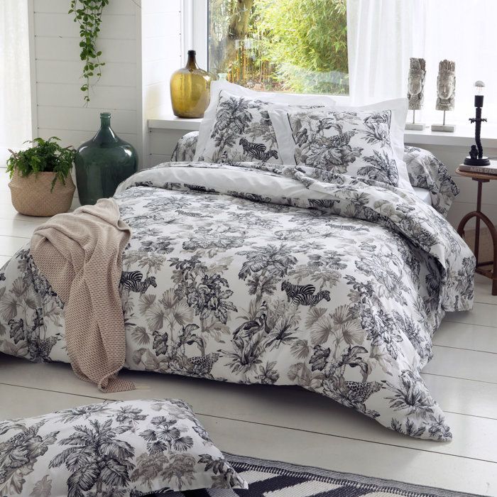 Drap Plat 280x310 Cm Linnea - 100% Coton Imprimé Toucans Vert - Percale Qualité Française
