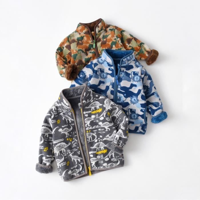 Veste Polaire Enfant Gar on Imprim Marque Col Montant Chaude Hiver Doux Confort Bleu Jaune