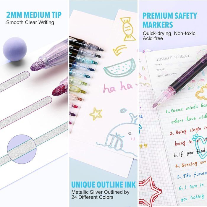 12 Stylos Magiques à Paillettes Avec Effet Contour - Cadeau Créatif Pour Filles 4-12 Ans - 10
