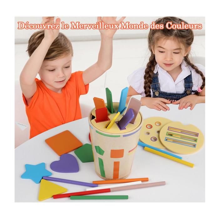 Jouets Montessori en bois 4 en 1 - Motricité et assortiment des couleurs