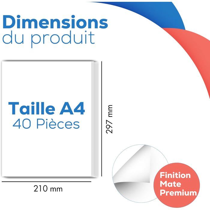 20 Feuilles Autocollante Imprimante A4, 210 x 297mm, Autocollante Blac Mat - 1 Étiquette par Feuille Pour Imprimantes Laser et Jet d'encre 20 Feuilles Autocollante Imprimante A4, 210 x 297mm, Autocollante Blac Mat - 1 Étiquette par Feuille Pour Imprimantes Laser et Jet d'encre