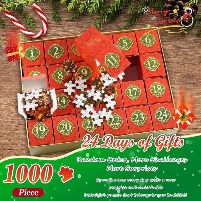 Calendrier de l'Avent puzzle 1000 pièces, jeu d'adresse coloré pour toute  la famille, puzzle adulte à partir de 8 ans : : Jouets