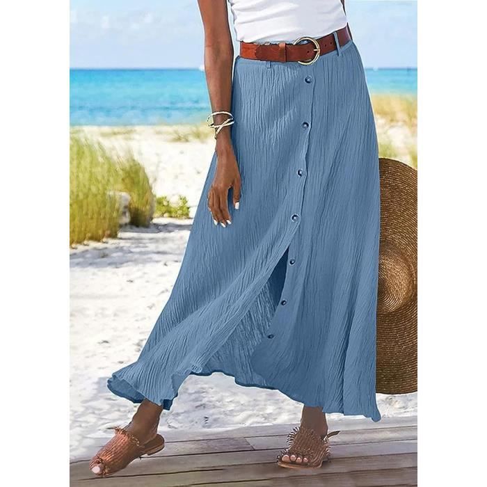 Jupe Femme Ete Fleurie A Imprime Floral Retro Mode Elegant Elastique Taille Haute Casual Jupe de Plage Maxi Jupe Bleu clair Bleu clair Cdiscount Pret a Porter