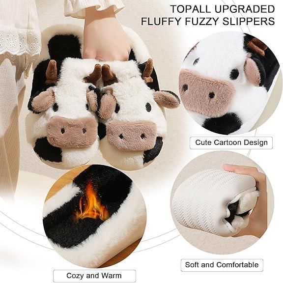 Pantoufles Vache Peluche - Chaussons Chauds Hiver Pour Femme/homme, Semelle Antidérapante, Intérieur/extérieur - 5