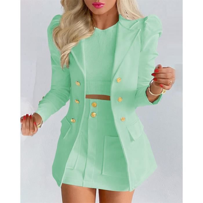 Jupe Veste simple et Mini jupe pour femmes Blazer manches