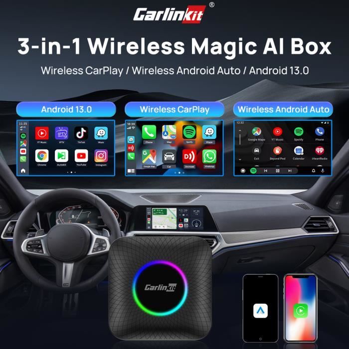 CARLINKIT Neue Android 13 AI Box LED Ambient: Kabelloser CarPlay/Android Auto-Adapter, Qualcomm SM 6225,8 GB 128 GB, unterstützt CARLINKIT Neue Android 13 AI Box LED Ambient: Kabelloser CarPlay/Android Auto-Adapter, Qualcomm SM 6225,8 GB 128 GB, unterstützt