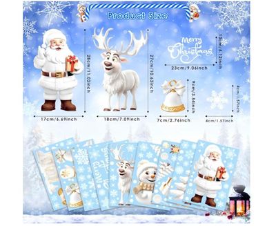 Lot De 9 Autocollants Statiques De Noël Pour Vitres, Nains, Flocons De Neige Et Elans Blancs 97411995