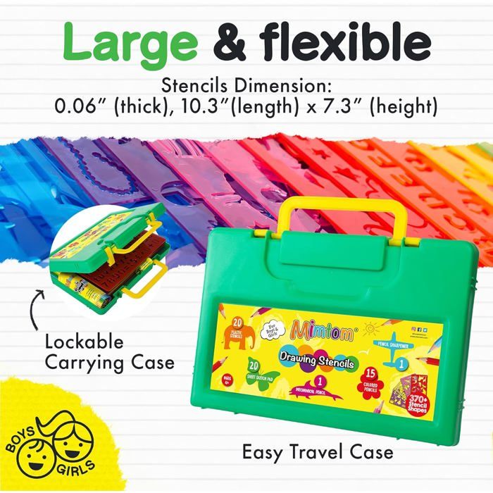 Kit de pochoirs Lenbest - 200+ formes - Jouet éducatif et loisir créatif pour les voyages