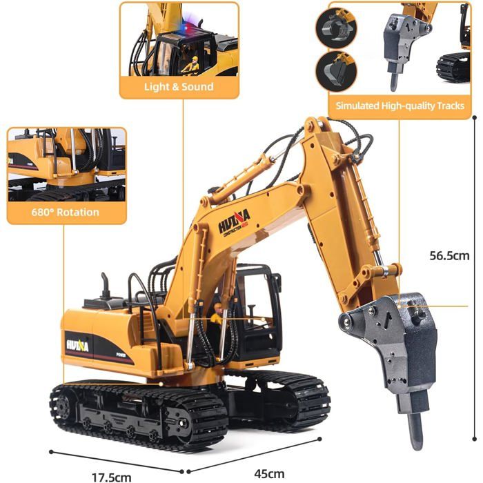 NEUF - Pelleteuse Télécommandée pour Enfants 3-9 Ans, Engin de Chantier RC 2,4 GHz avec Lumière & Son, Jouet Pelleteuse Durable pour Intérieur & Extérieur - Jeux & Jouets
