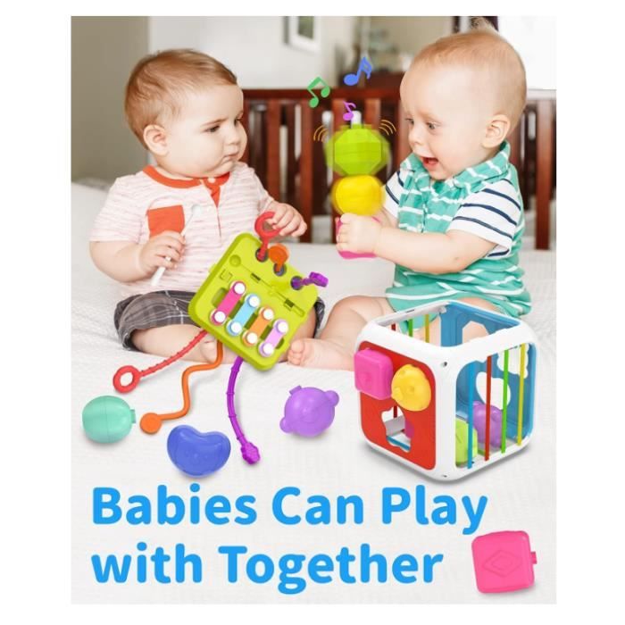 Jouet bebe 1 2 an, puzzle jouet en bois enfant, jeux bb 6 9 12 18 mois,  motricit fine trieur de formes avec boules, cube d'activit de développement  sen