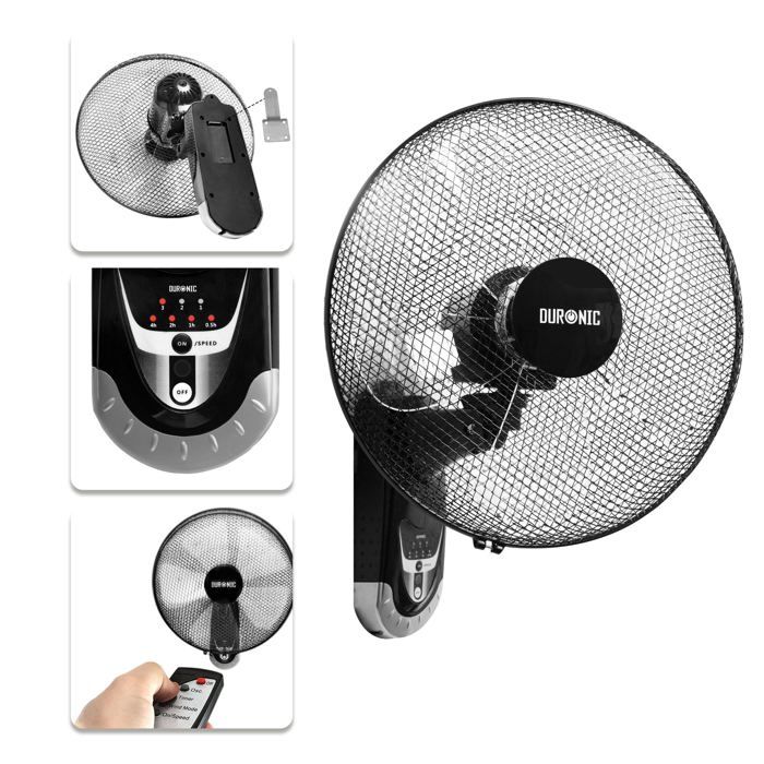 Ventilateur Mural Ardes AR5W40R | 40 Cm, 3 Pales, 3 Vitesses | Télécommande, Minuterie 7.5h, Oscillation | Noir, Design élégant