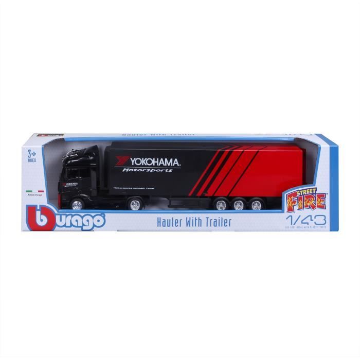 Burago GIGASPACE 1/43 Street Fire-Camion Avec Remorque Mercedes Ben Actros Yokohama Rouge Et Noir B18 31460y Motifs Et Cou Amz