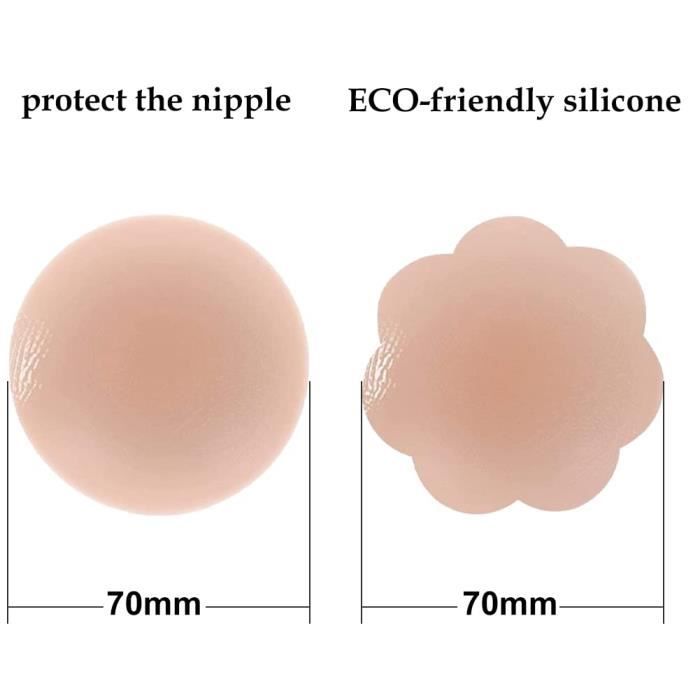 LEOLAMVAED Lot de 2 paires de cache-tétons ultra fins sans bretelles pour femme, Crème, Grand
