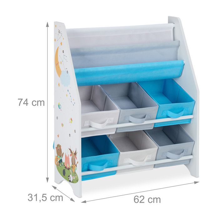 Relaxdays Étagère enfant motifs animaux, 2 bacs, 3 compartiments, rangement jouets, HxLxP 74x71x23 cm, multicolore - Puériculture & Eveil bébé