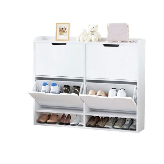 Meuble de Rangement a Chaussures Armoire a Chaussures Commode a Chaussures 4 abattants Meuble d entree Blanc Cdiscount Maison