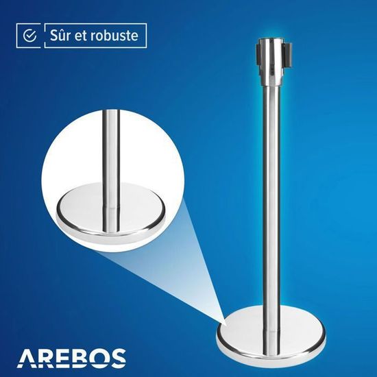 Poteaux De Guidage Avec Cordes Arebos - Barrières De Sécurité Rétractables - Acier Inoxydable