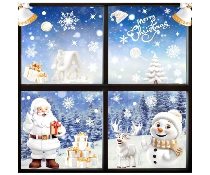Stickers Noel Fenetre, 9 Feuilles Sticker à Effet Stéréoscopique Blanc, 110 Pièces Noël Autocollant Fenêtre Réutilisable, Flocons - Maison