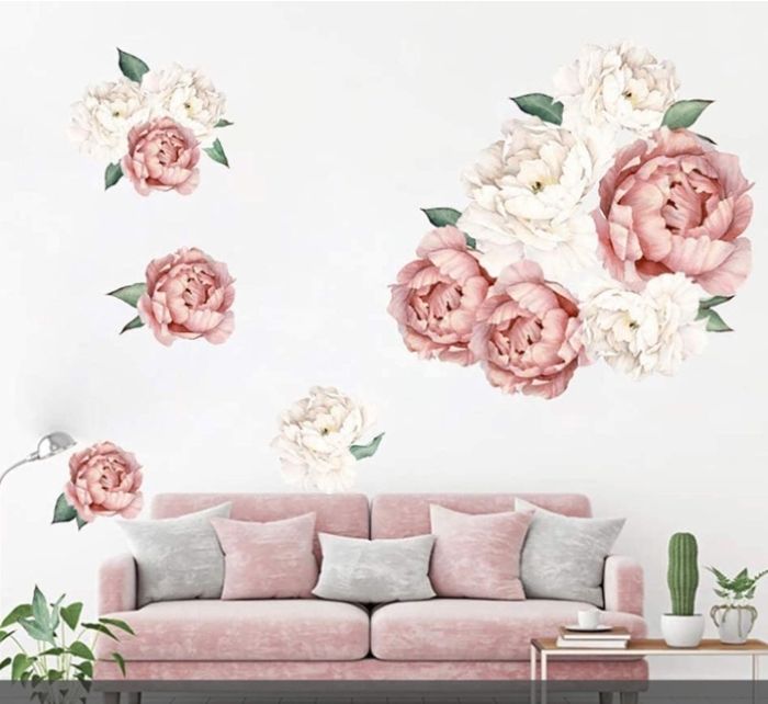 Stickers muraux Pivoine rose/beige autocollant sticker mural fleurs ...