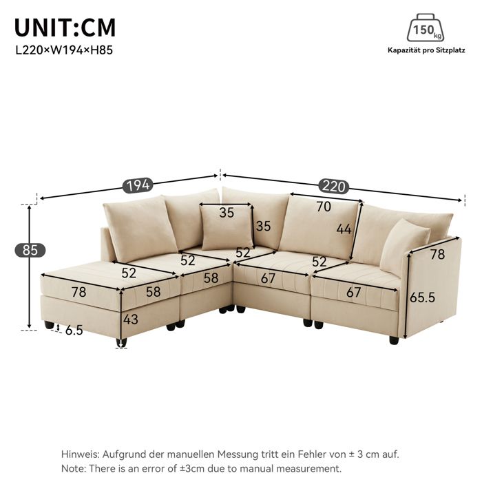 Canapé d’angle modulable 5 places avec pouf amovible Maisentiel ...
