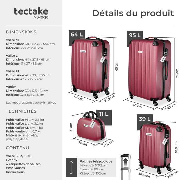 Set Valigie Rigide TecTake Cleo - 4 Pezzi (M, L, XL + Beauty Case), Nero - Foto 5