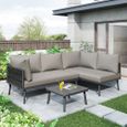 Salon de Jardin en fer, Ensemble de meubles de jardin en corde grise  de salon en corde grise avec coussin de siège, pieds réglables-0