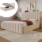 MODERNLUXE Lit coffre 160x200cm - en tissu lin - avec Ports de chargement USB et Type-C - sommier à lattes - style moderne - Beige
