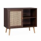SWEEEK Meuble de rangement en cannage 80x39x65.8cm Bohème - couleur bois foncé - 2 niveaux - 1 porte - pieds scandinaves. buffet bas