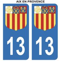 Autocollant Stickers plaque immatriculation voiture auto 13 Bleu Blason Ville Aix en Provence Lot de 2
