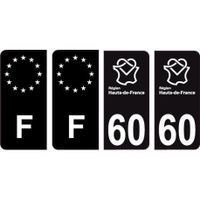 60 Oise logo noir autocollant plaque immatriculation auto ville sticker Lot de 4 Stickers - Angles : arrondis