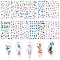 12 Feuilles Nail Autocollants Stickers Ongles Auto-adhésif 3D Design Décalque de Transfert Fleur Feuille Papillon Libellule Sticker