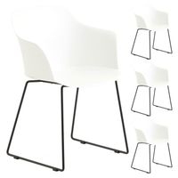 Lot de 4 chaises de jardin FORO fauteuil d'extérieur en plastique blanc résistant aux UV et pieds en métal noir