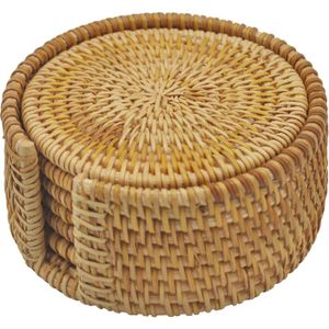 Lot De 6 Dessous De Plat Ronds En Rotin Tressé Main - 8 à 20 Cm - Doré Naturel - Idéal Pour Protéger La Table Et Décorer - 11