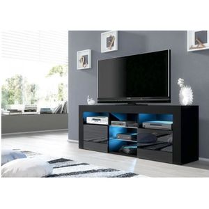 MEUBLE TV Meuble TV JIVE NOIR à LED 145 cm avec 2 portes laquées - JIVE - Rectangulaire - Contemporain - Design - Adulte