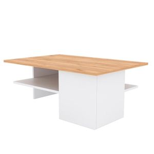 TABLE BASSE Table basse - Design scandinave - Blanc mat - Bois