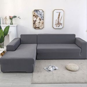 Soldes - Housse pour canapé d'angle 5 places en tissu gris - Malcolm -  Interior's