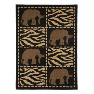 TAPIS DE COULOIR MASSAI - Tapis imprimé éléphants et peau de tigre univers Afrique 160 x 230 cm Noir