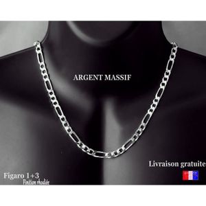 Chaine HOMME Argent FIGARO 1-3  55 cm Largeur 5 mm NEUF 